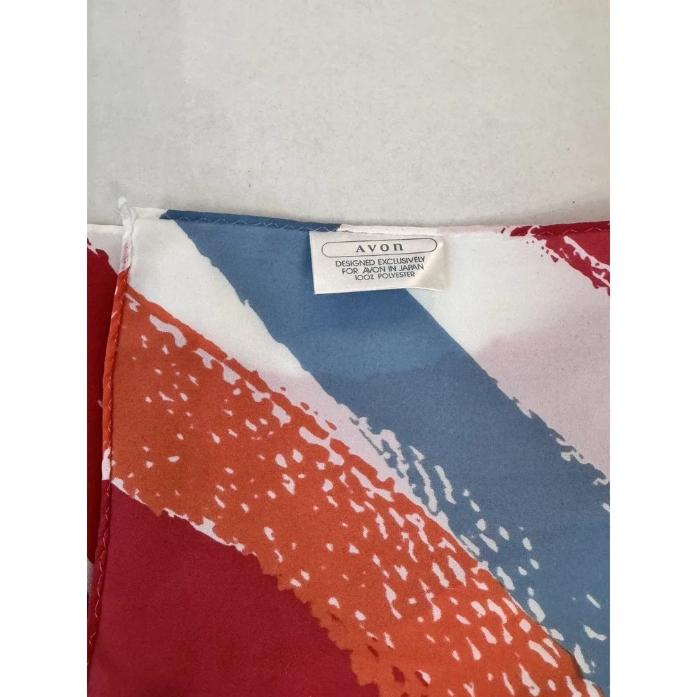 Vintage 80s‎ Avon Scarf Red Blue Brushstroke Print 52